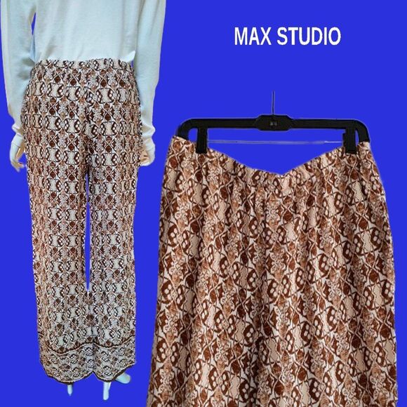 MAX STUDIO NEW Bohemian Medallion Drawstring Flowing Wide Leg Pant M - Picture 10 of 12